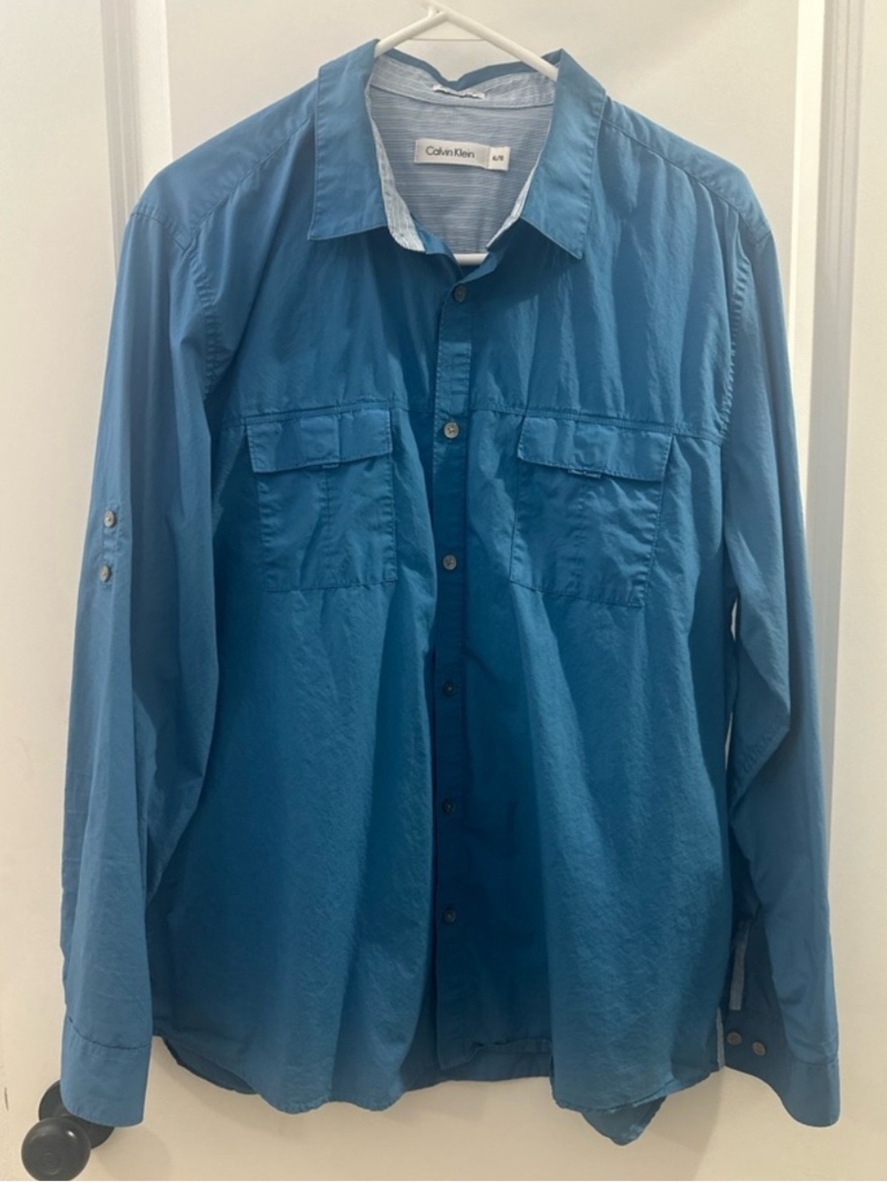Calvin Klein Button Down 100% Cotton Blue Shirt Men’s Size XL EUC